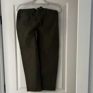 J. Crew Dark Olive green pants elastic waist band with pockets linen/cotton